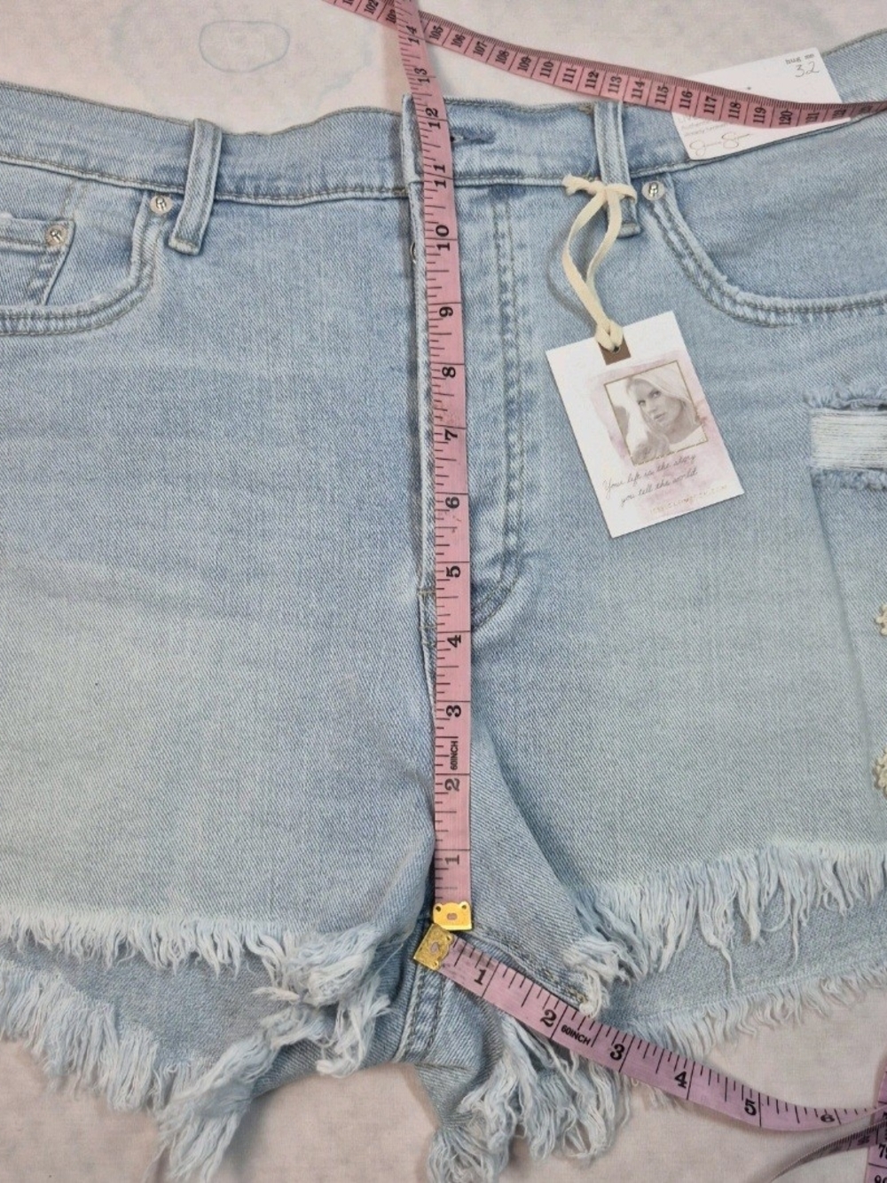 Jessica Simpson Hug Me Jean Shorts Buttercup Size 30 Frayed Button Fly Blue 31 - Picture 9 of 13